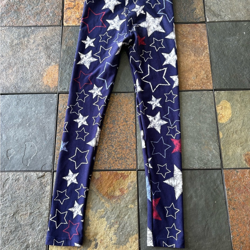 LuLaRoe Navy Star Print Kids Leggings with White and Red Stars